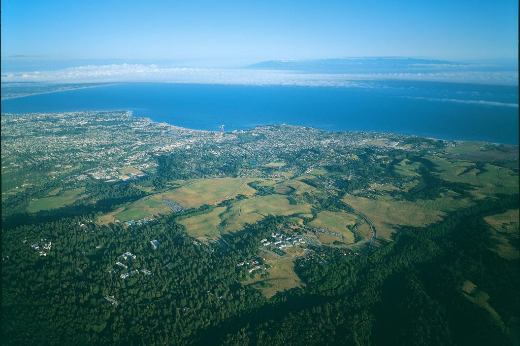 aerial image of monterey bay with ocean in the background