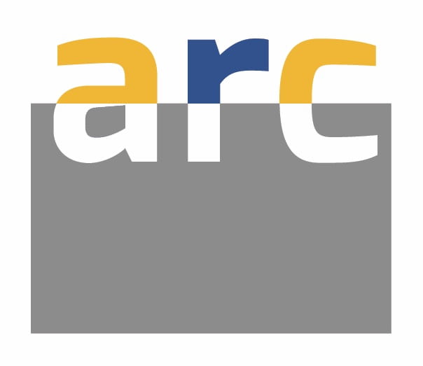 square ARC logo with grey, blue and yellow accent clolors